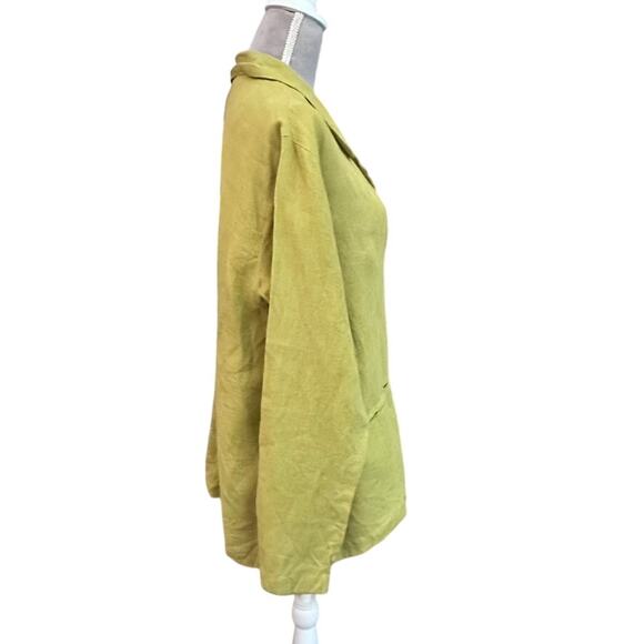 GERTIES 100% Linen Button Front Jacket Lime Green Long Sleeve Made in USA M - Picture 2 of 6